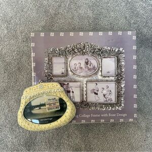 Bundle of 2 Vintage Picture Frame Silver Collage Frame with Rose and small frame